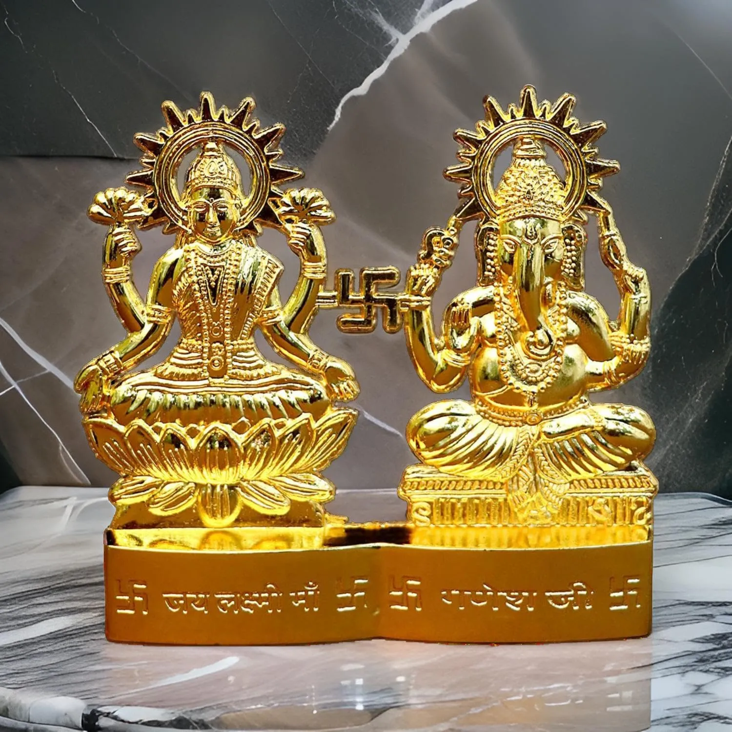 Cyan Collection 4 inch God Laxmi Ganesh Metal Figurine Statue Idol murti Set for Home Decoration Laxmi Ganesh Statue Car Dashboard Diwali Festival Pooja Diwali Gift Showpiece Items (Pack of 1)