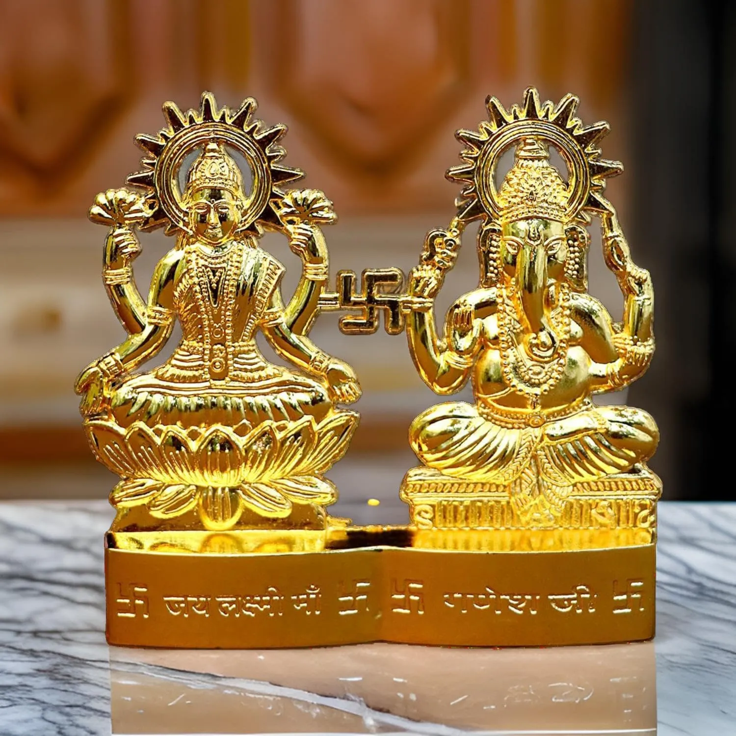 Cyan Collection 4 inch God Laxmi Ganesh Metal Figurine Statue Idol murti Set for Home Decoration Laxmi Ganesh Statue Car Dashboard Diwali Festival Pooja Diwali Gift Showpiece Items (Pack of 1)