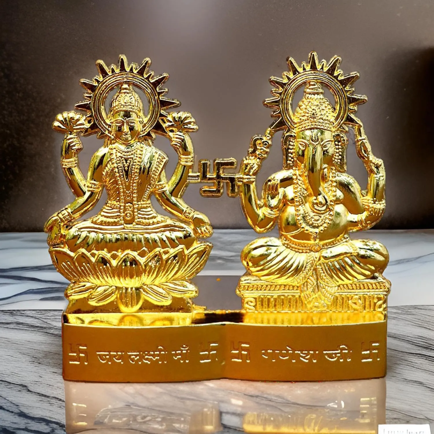 Cyan Collection 4 inch God Laxmi Ganesh Metal Figurine Statue Idol murti Set for Home Decoration Laxmi Ganesh Statue Car Dashboard Diwali Festival Pooja Diwali Gift Showpiece Items (Pack of 1)