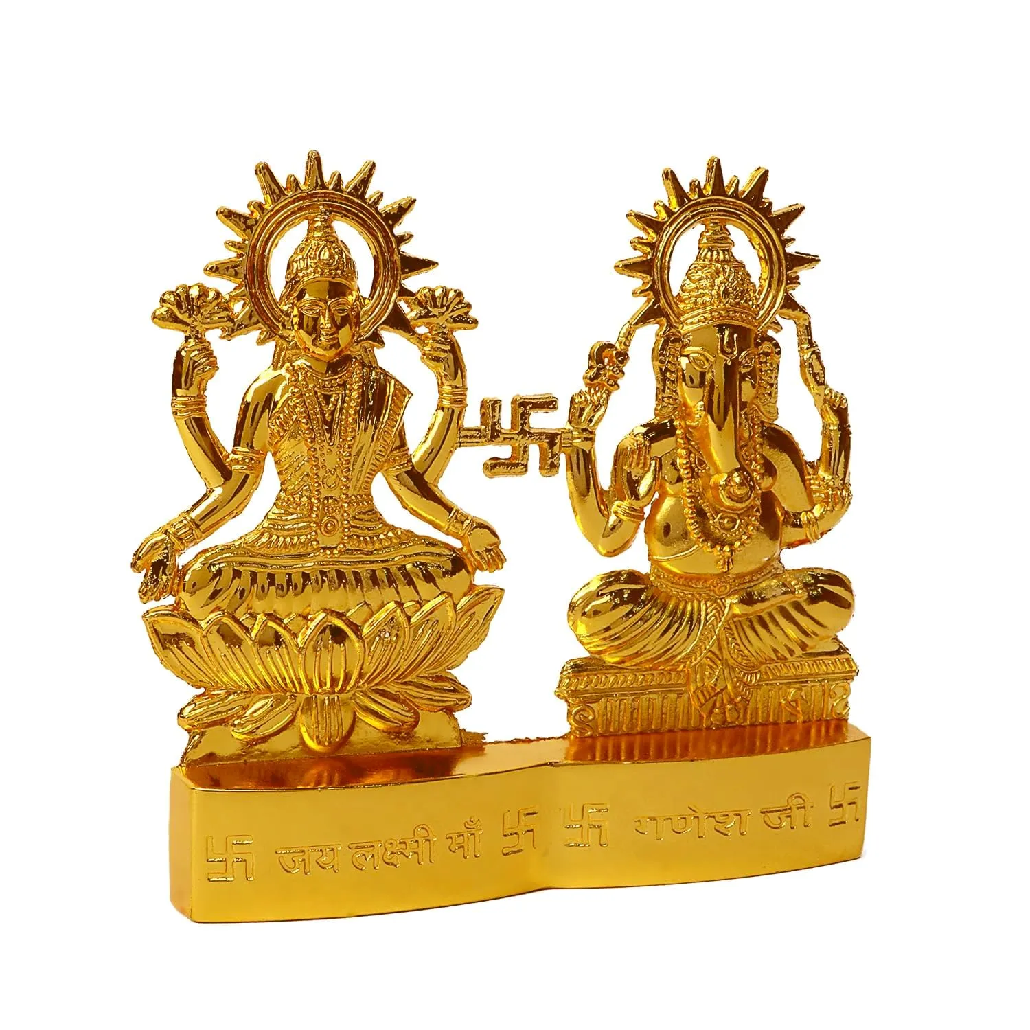 Cyan Collection 4 inch God Laxmi Ganesh Metal Figurine Statue Idol murti Set for Home Decoration Laxmi Ganesh Statue Car Dashboard Diwali Festival Pooja Diwali Gift Showpiece Items (Pack of 1)