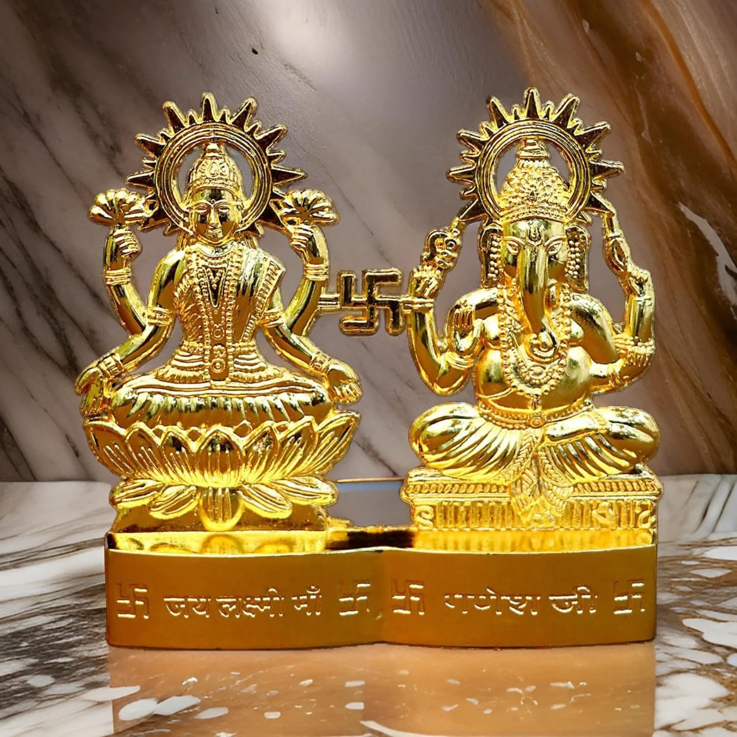 Cyan Collection 4 inch God Laxmi Ganesh Metal Figurine Statue Idol murti Set for Home Decoration Laxmi Ganesh Statue Car Dashboard Diwali Festival Pooja Diwali Gift Showpiece Items (Pack of 1)