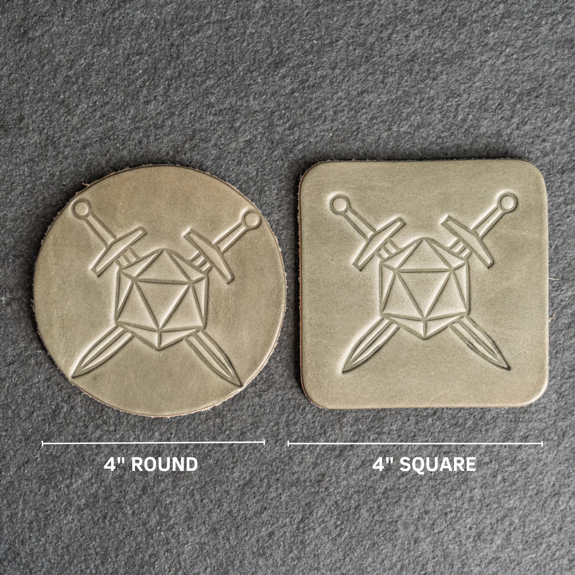 D20 with Swords Symbol Leather Coasters - Set of 4