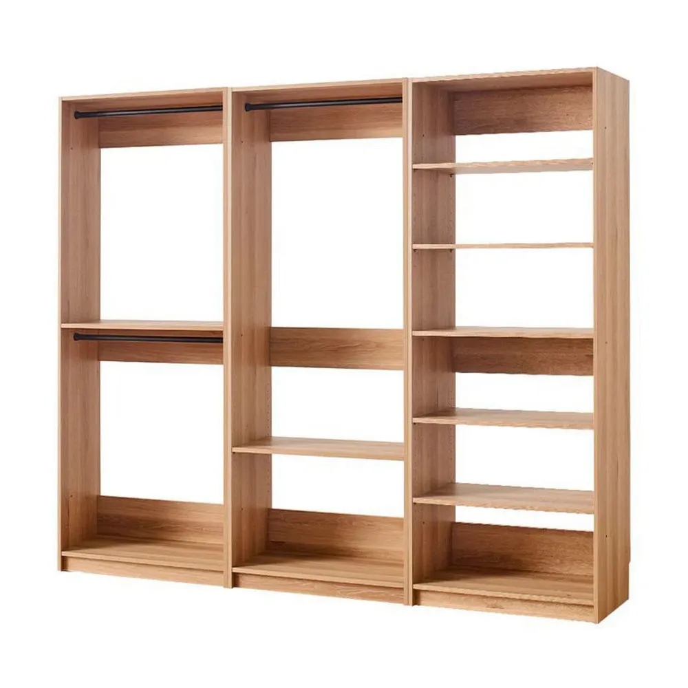 Dee Modular Closet System, 3 Clothing Racks, 6 Shelves in Oak Brown Wood By Casagear Home