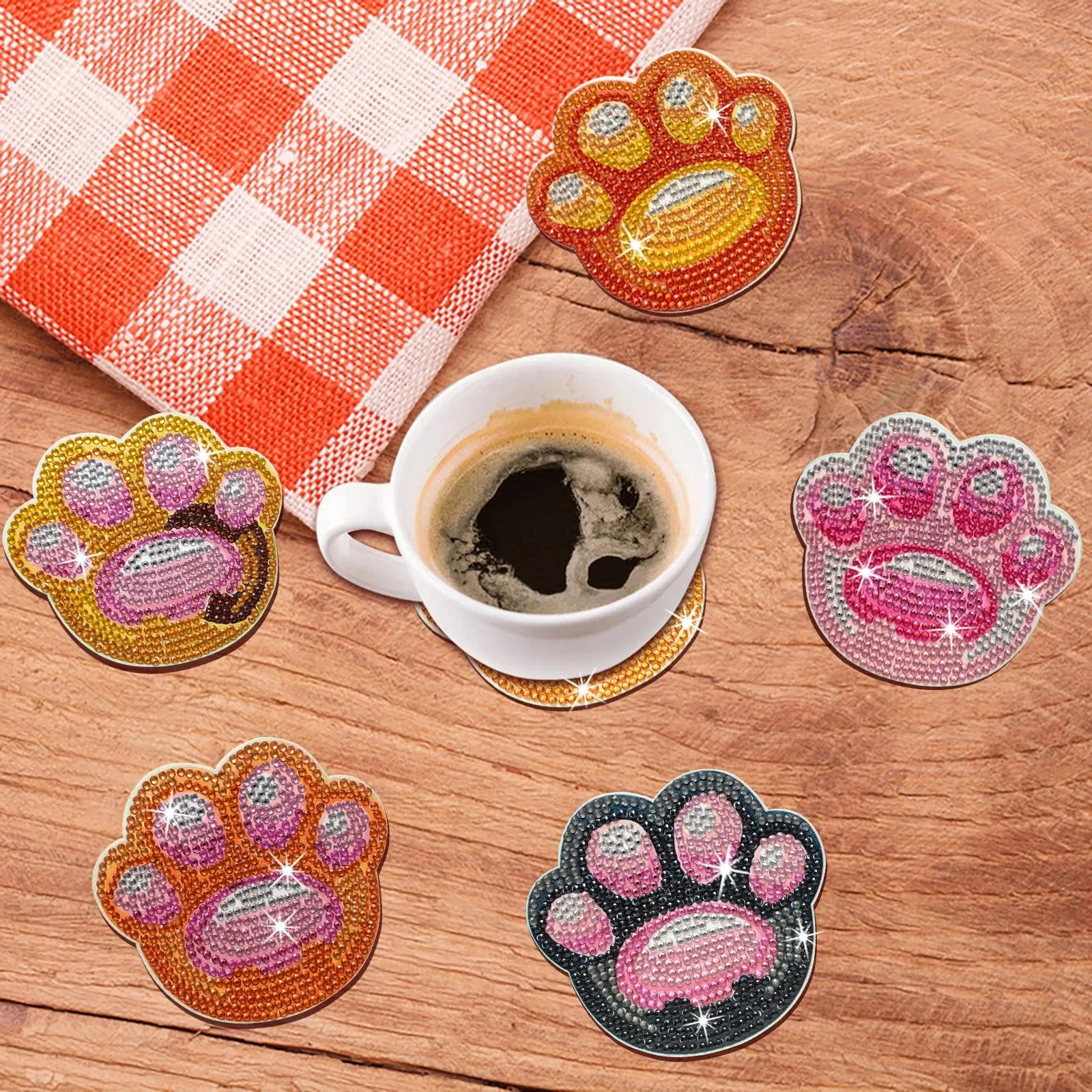 DIY Animal Diamond Art Coasters, 6 Piece Set With Holder, Dog Paws