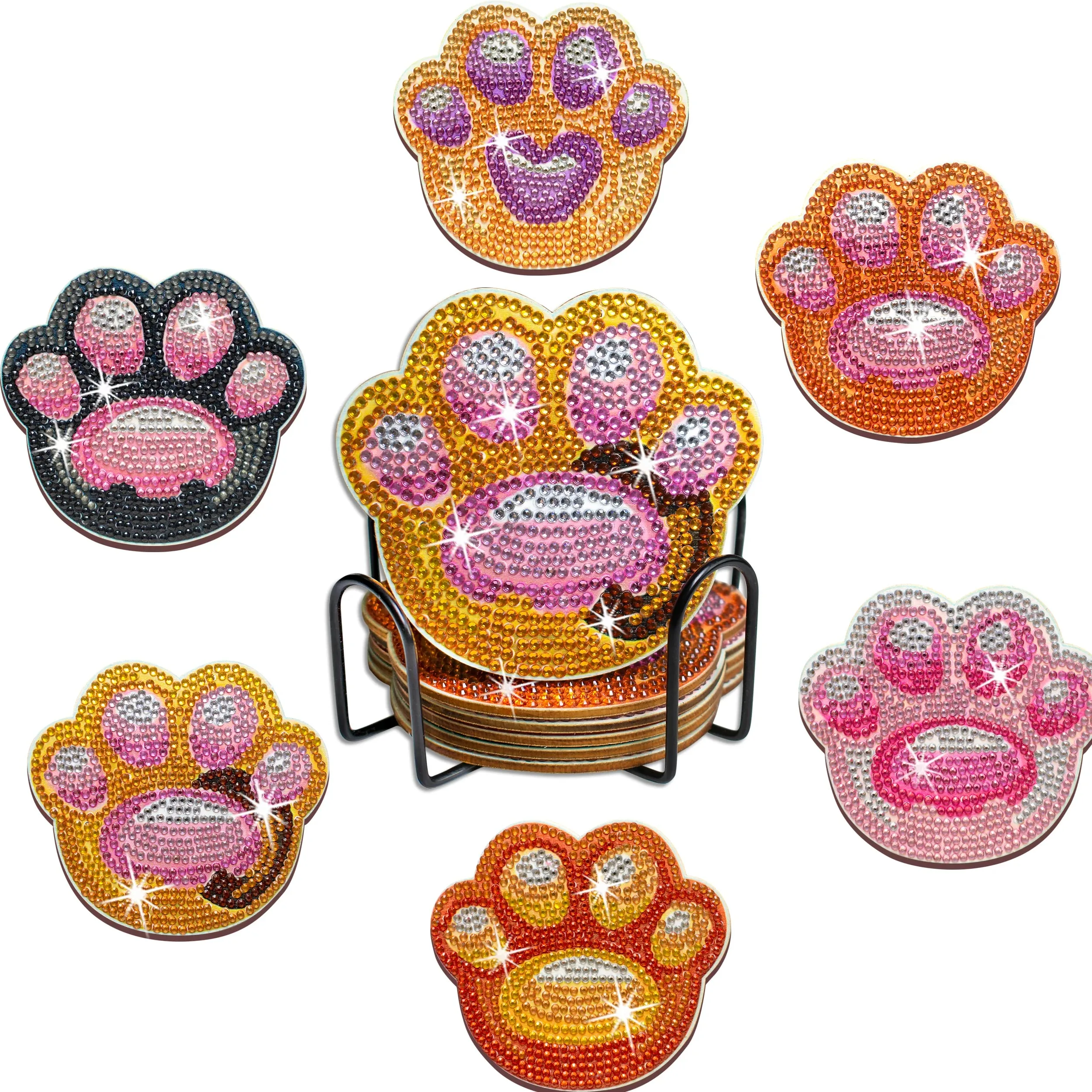 DIY Animal Diamond Art Coasters, 6 Piece Set With Holder, Dog Paws