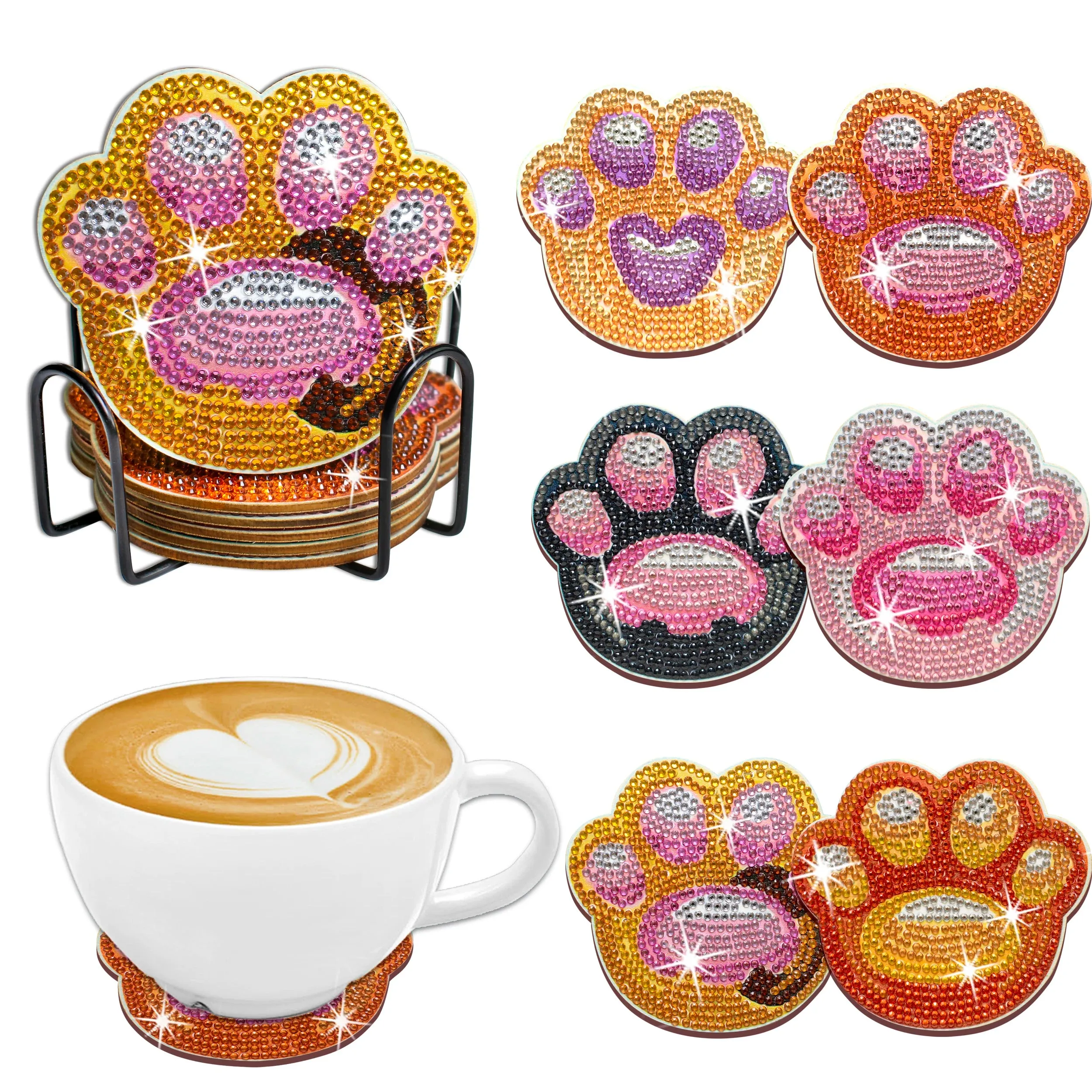 DIY Animal Diamond Art Coasters, 6 Piece Set With Holder, Dog Paws