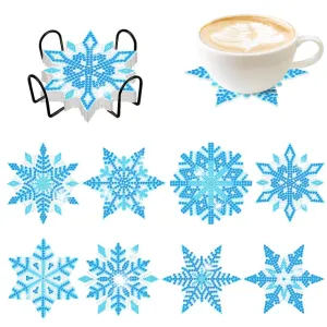 DIY Christmas Diamond Art Coasters, 6 Piece Set With Holder, Snowflake Designs