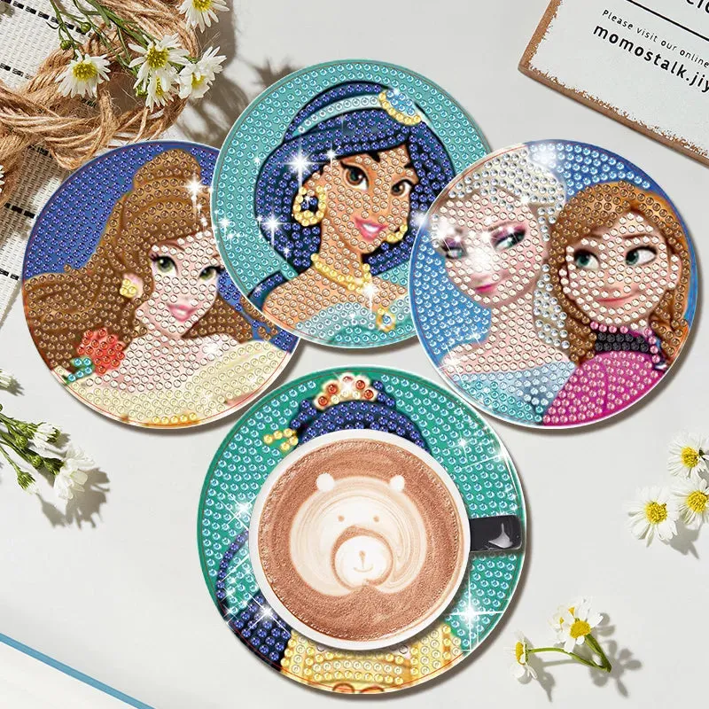 DIY Magical Characters Diamond Painting Coaster Snow White, Princess Mulan.