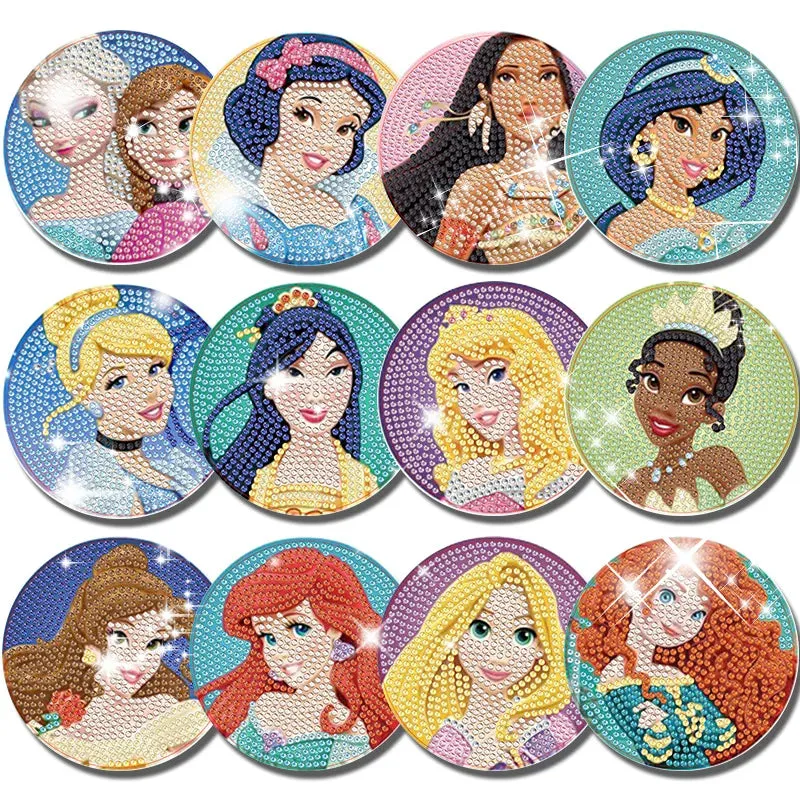 DIY Magical Characters Diamond Painting Coaster Snow White, Princess Mulan.