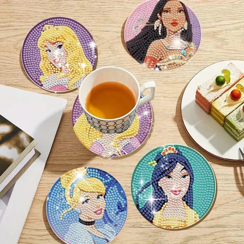 DIY Magical Characters Diamond Painting Coaster Snow White, Princess Mulan.