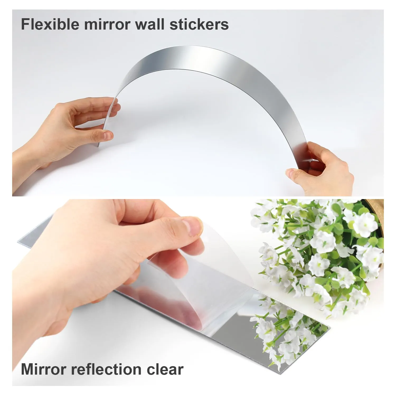 EHKO Mirror Tiles, 2''x20'' Mirror Tiles Self Adhesive Stripe Wall Mirror Stickers Removable Long Acrylic Frameless Mirror Sheets for Home Living Room Bedroom DIY Decor (10Pcs) (S)