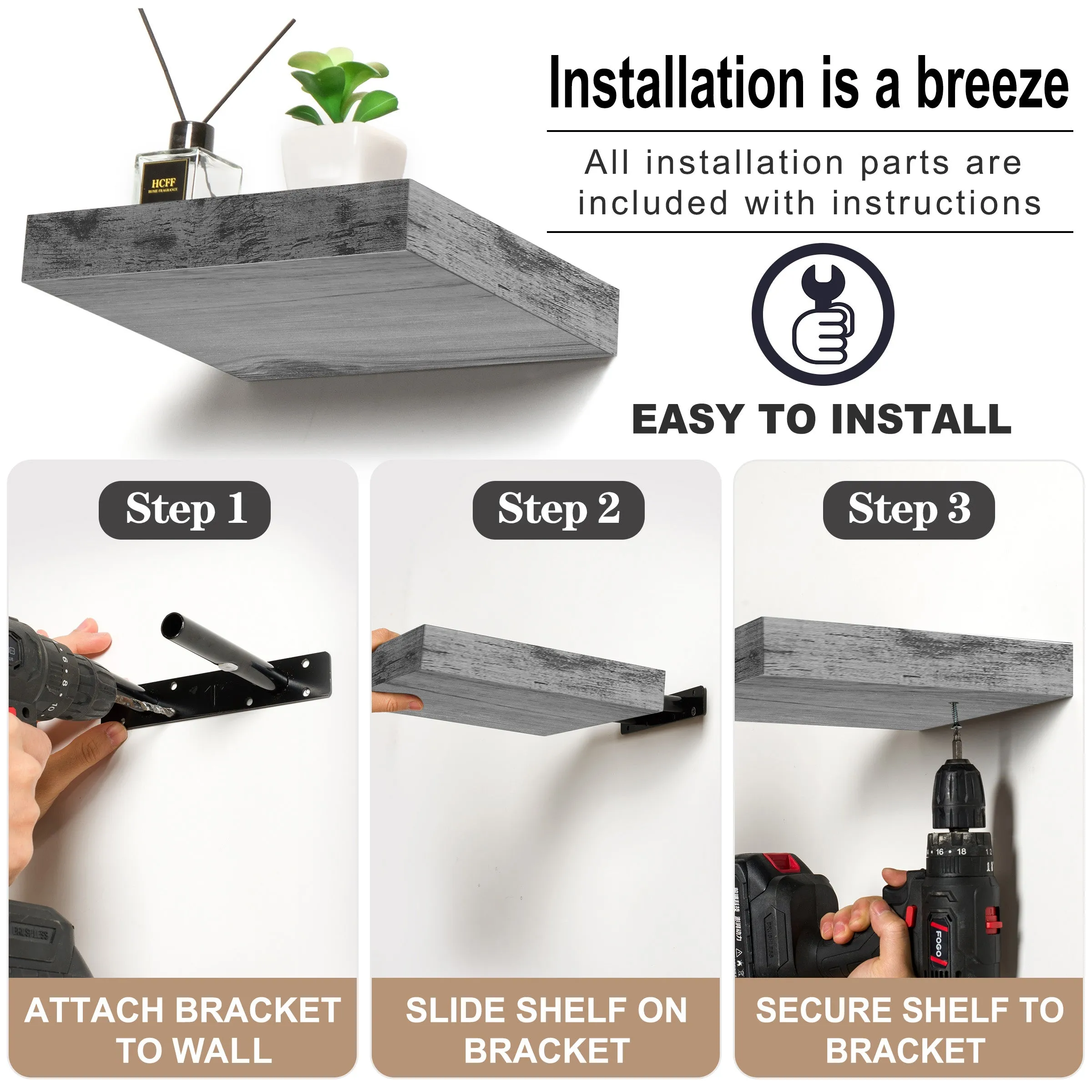 Floating Shelf Square Invisible Mounting (4 Pack)