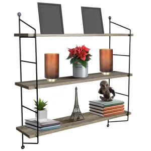 Floating wall shelf with metal brackets (3 Tier)