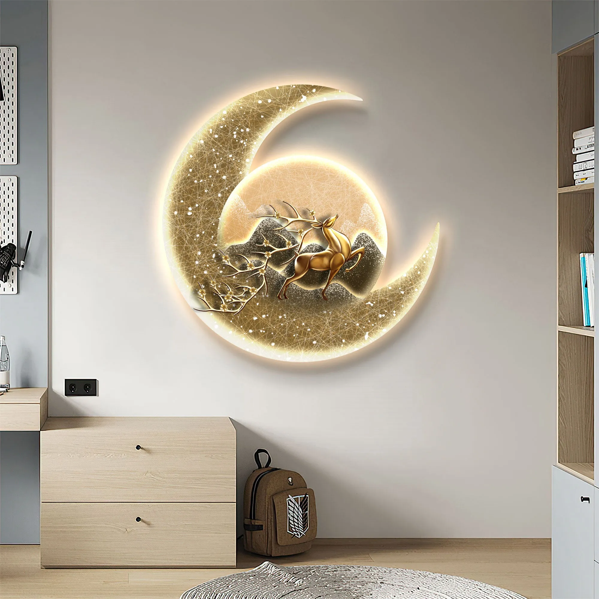 Futuristic Wall Art Golden Planet Travel Elk