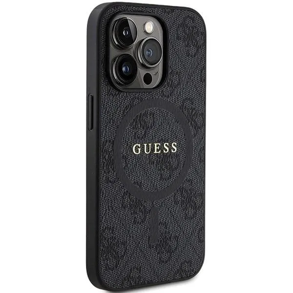 Guess 4G Collection Leather Metal Logo with MagSafe Hard Case for iphone 15 Pro 6.1"  Black - GUHMP15LG4GFRK