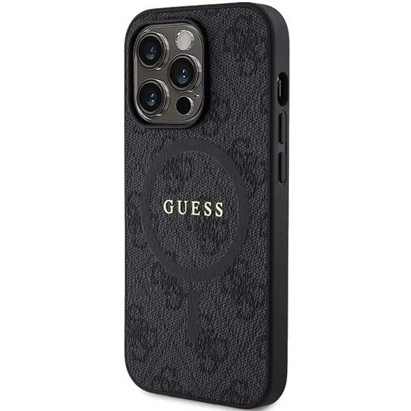 Guess 4G Collection Leather Metal Logo with MagSafe Hard Case for iphone 15 Pro 6.1"  Black - GUHMP15LG4GFRK