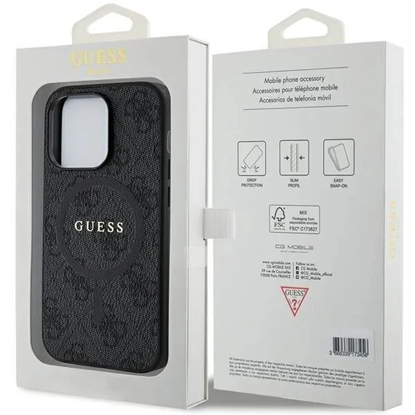 Guess 4G Collection Leather Metal Logo with MagSafe Hard Case for iphone 15 Pro 6.1"  Black - GUHMP15LG4GFRK