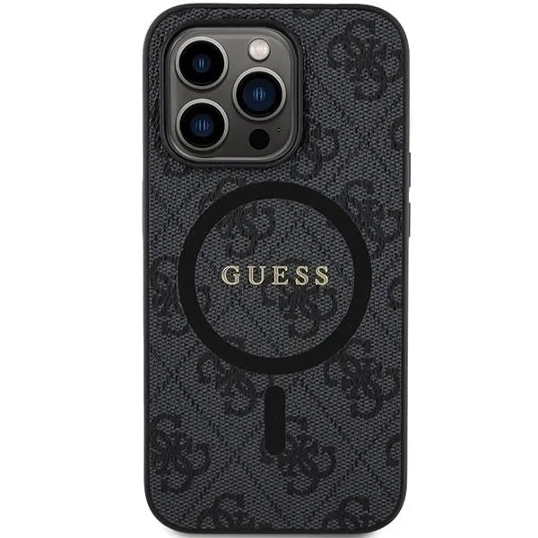 Guess 4G Collection Leather Metal Logo with MagSafe Hard Case for iphone 15 Pro 6.1"  Black - GUHMP15LG4GFRK