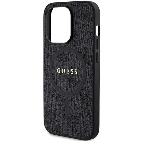 Guess 4G Collection Leather Metal Logo with MagSafe Hard Case for iphone 15 Pro 6.1"  Black - GUHMP15LG4GFRK