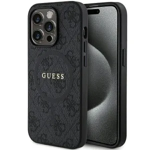 Guess 4G Collection Leather Metal Logo with MagSafe Hard Case for iphone 15 Pro 6.1"  Black - GUHMP15LG4GFRK