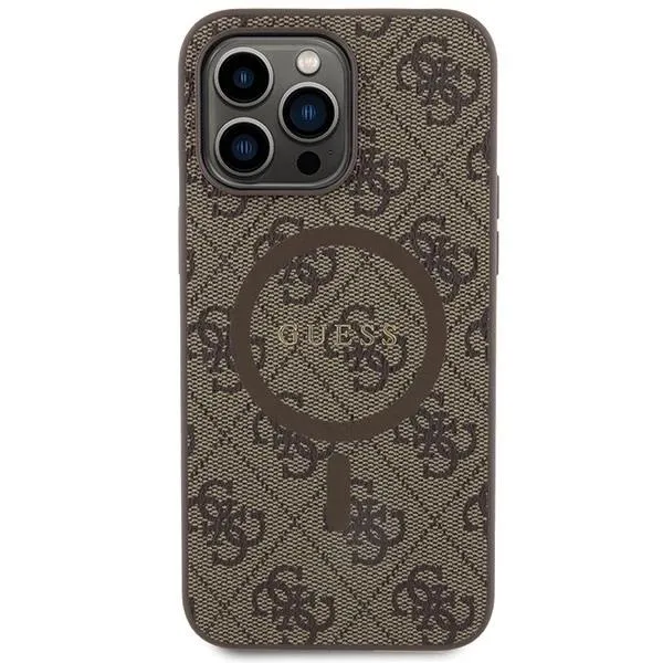 Guess 4G Collection Leather Metal Logo with MagSafe Hard Case for iphone 15 Pro 6.1" Brown - GUHMP15LG4GFRW