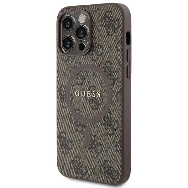 Guess 4G Collection Leather Metal Logo with MagSafe Hard Case for iphone 15 Pro 6.1" Brown - GUHMP15LG4GFRW