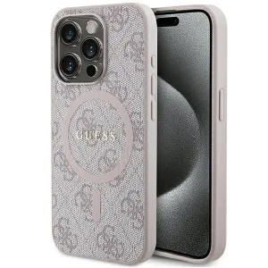 Guess 4G Collection Leather Metal Logo with MagSafe Hard Case for iphone 15 Pro Max 6.7" Pink - GUHMP15XG4GFRP