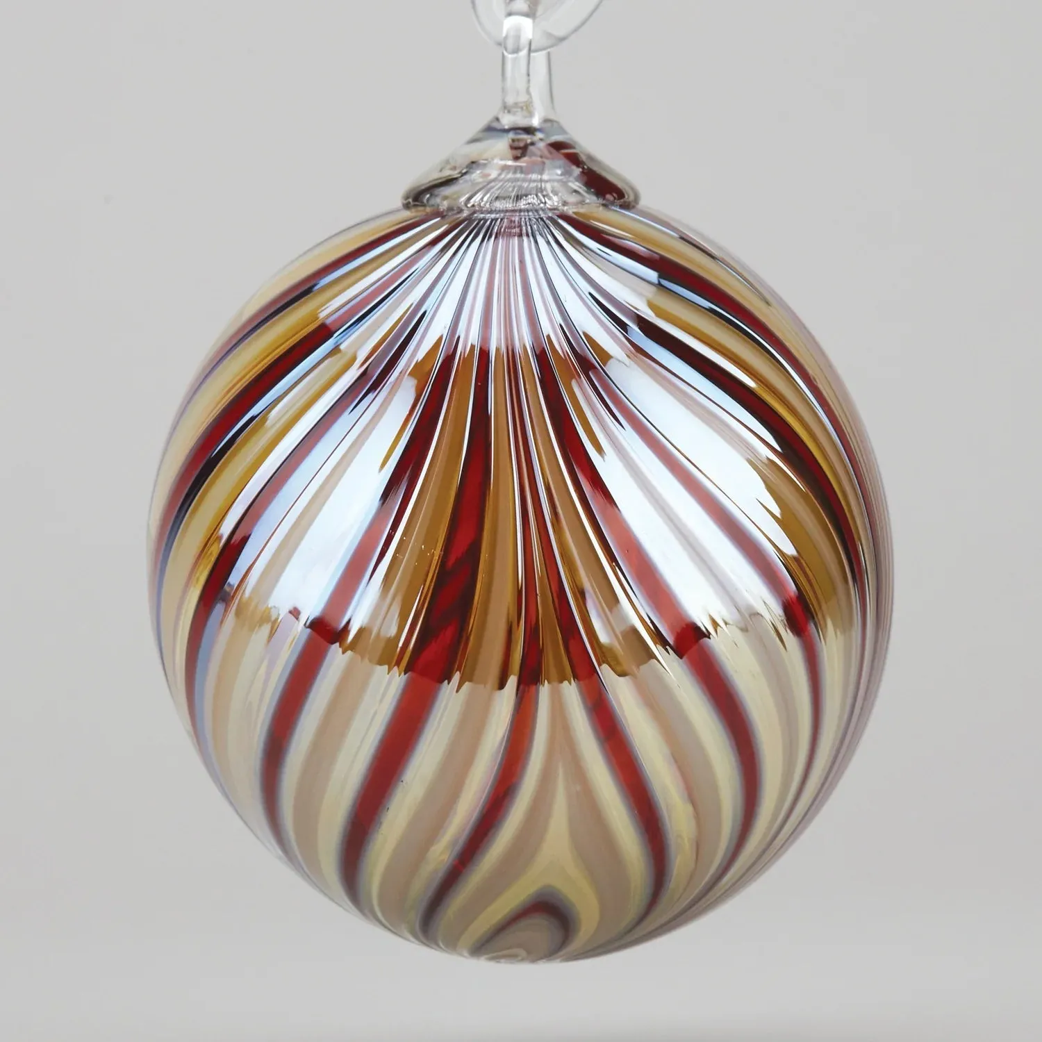 Handblown Set of Three Grand Artisan Ornaments in Cinnamon, Cinnamon Drape, and Cinnamon Swirl by Glass Eye Studio