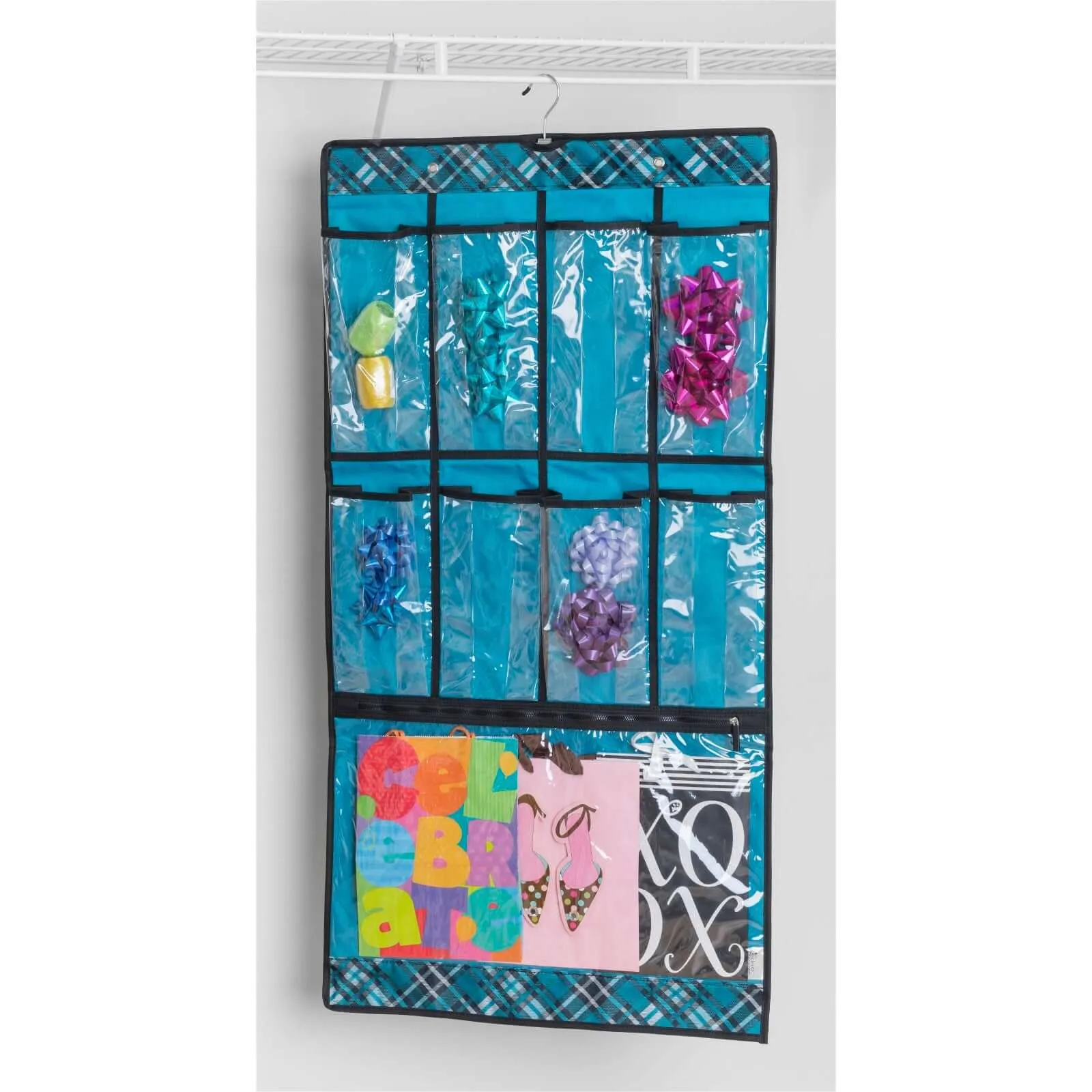 Hanging Pocket Cubby - Teal Plaid