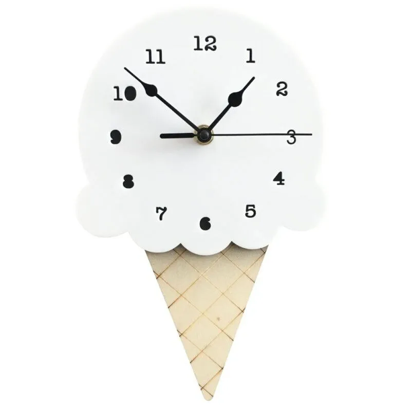 Ice Cream Shape Non-Ticking Wood Wall Clock Kids Room Decor