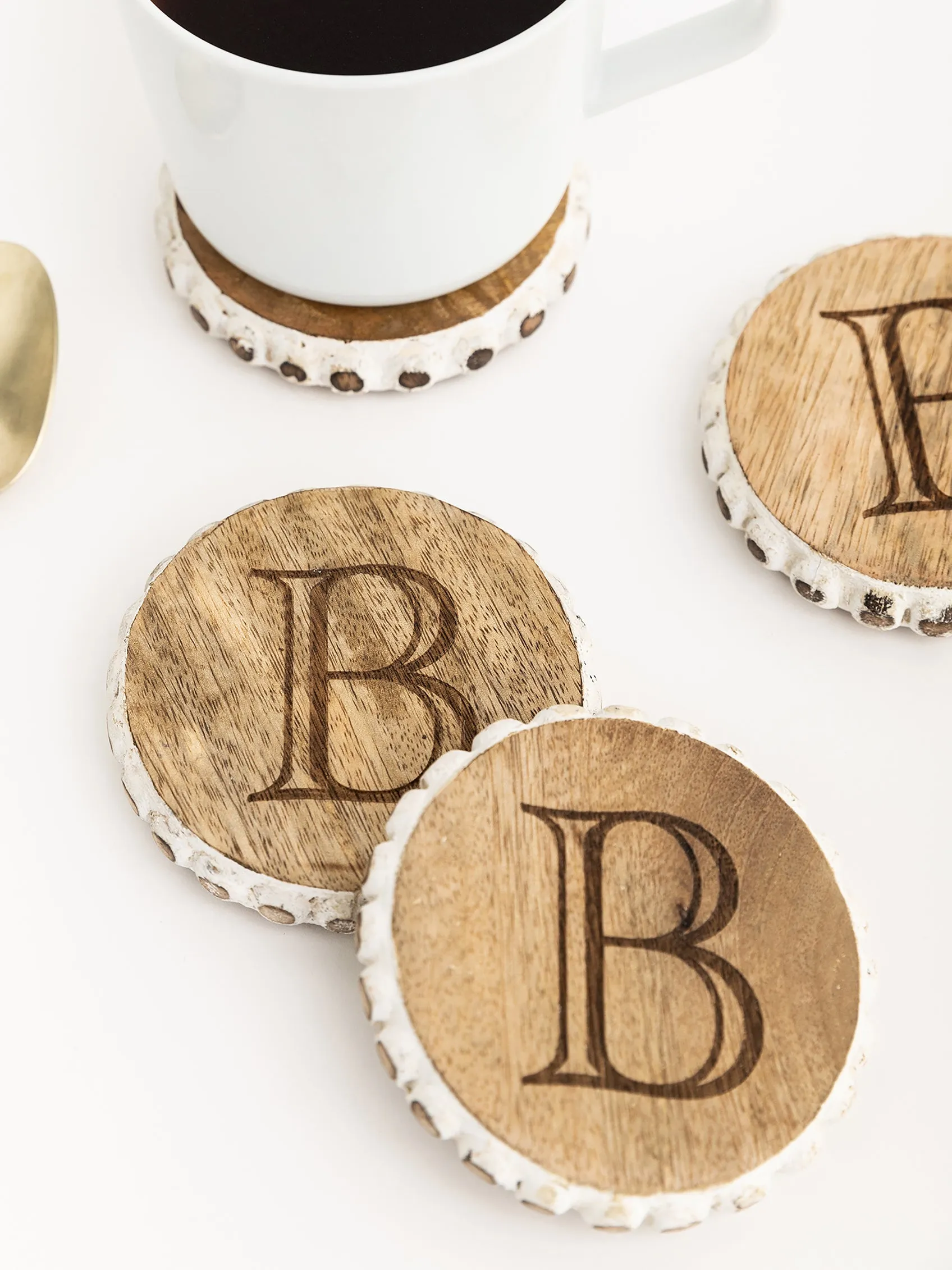 Initial Wood Coasters | Beaded Wood