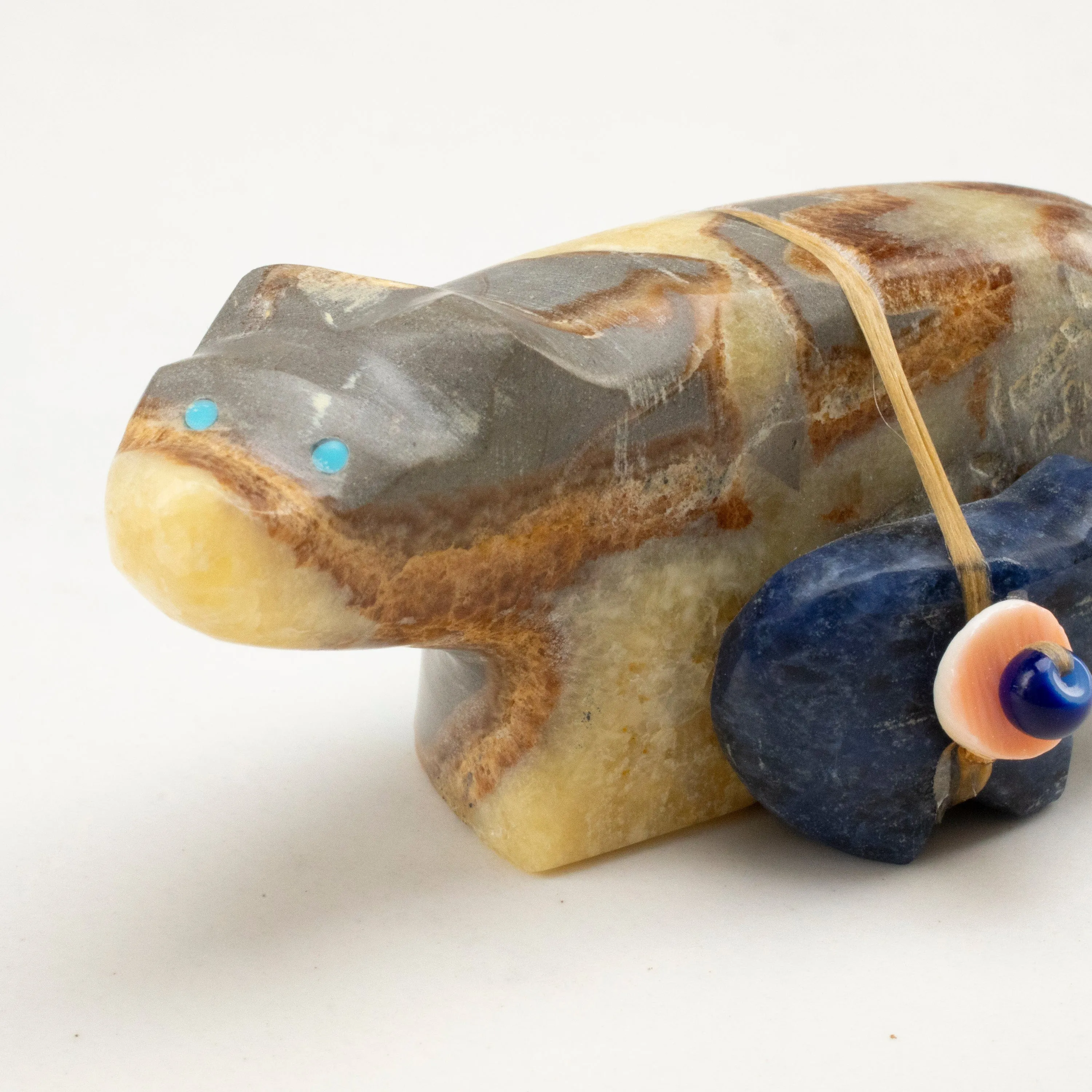 Jayne Quam Septarian with Multi Gem Inlay Handmade Zuni Fetish Bear Pair Carving