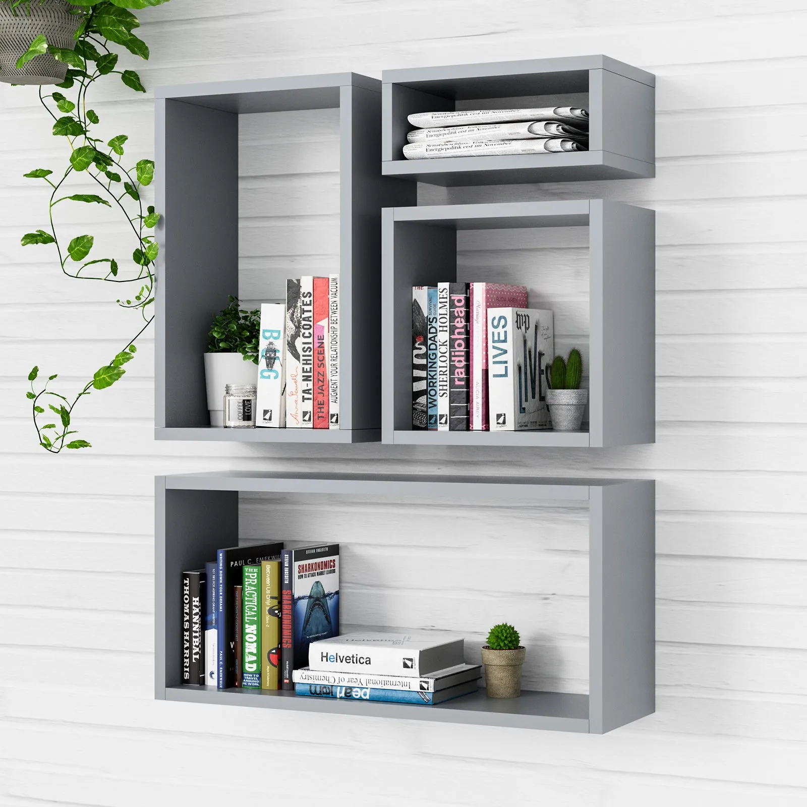 KABOON Floating Cube Shelves--Grey