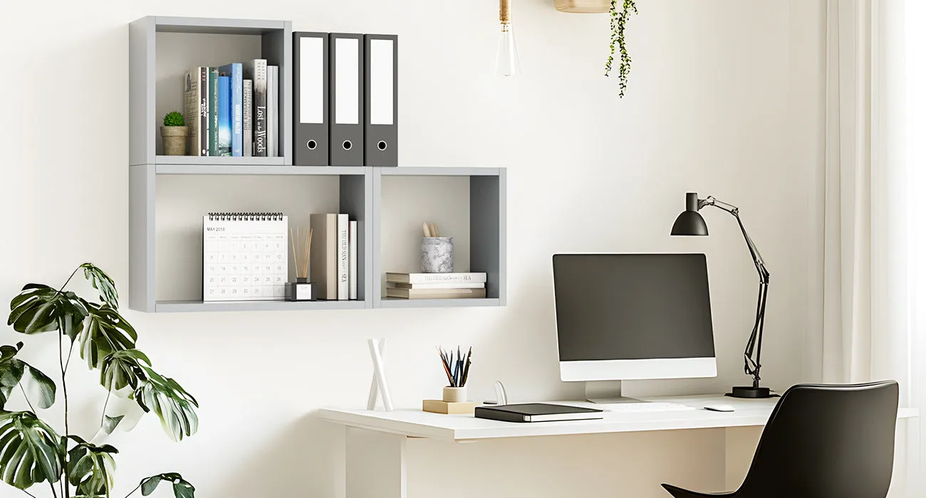 KABOON Floating Cube Shelves--Grey