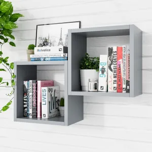 KABOON Floating Cube Shelves--Grey