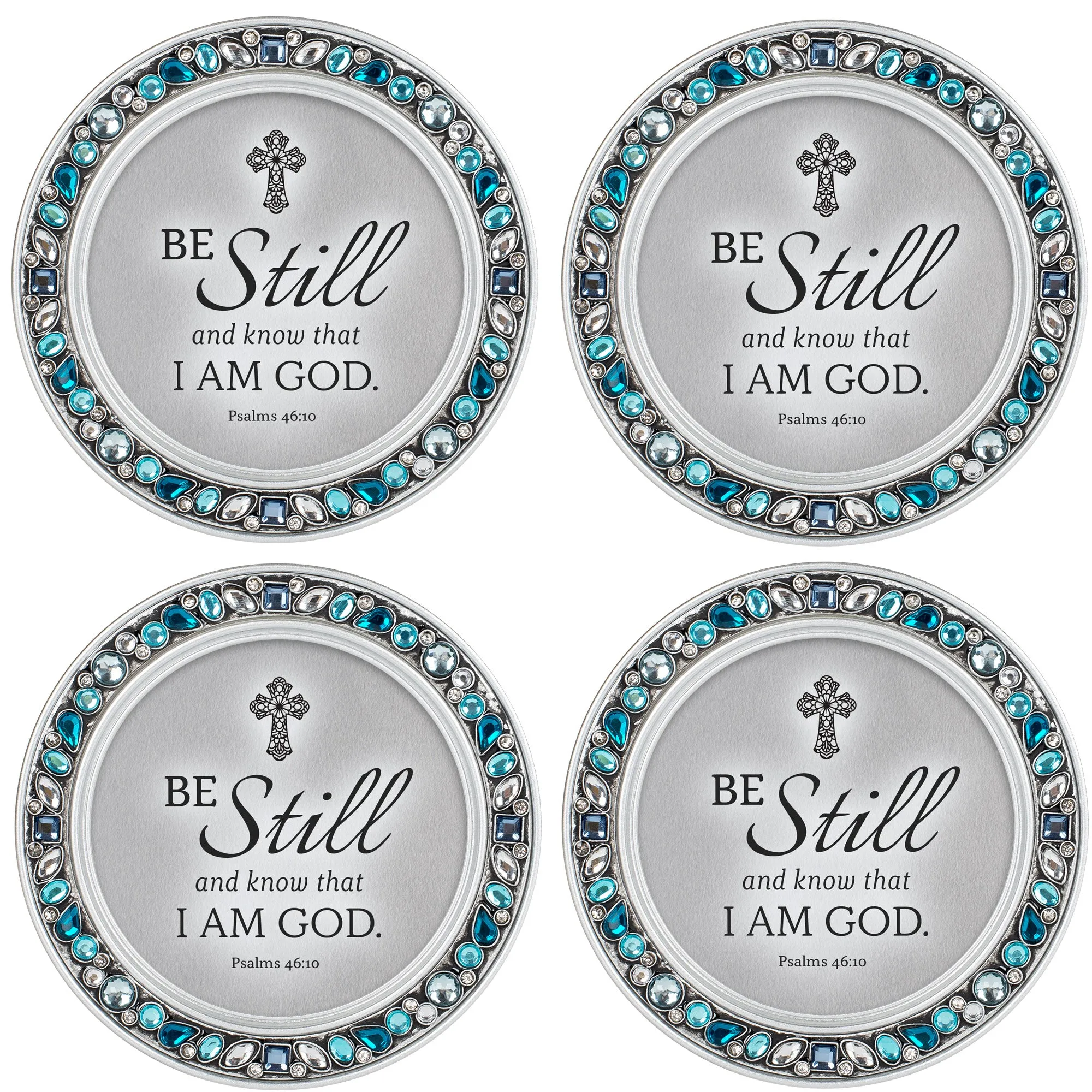 Know I Am God Aqua Blue 4.5 x 4.5 Resin Polymer Jeweled Coaster Set of 4