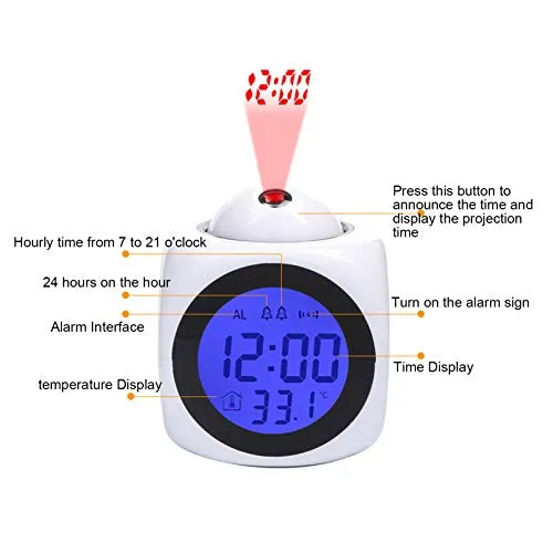 LCD Clock, Projection Clock, Celsius And Fahrenheit Temperatures Can Be Converted Essential for Office Workers Students Home