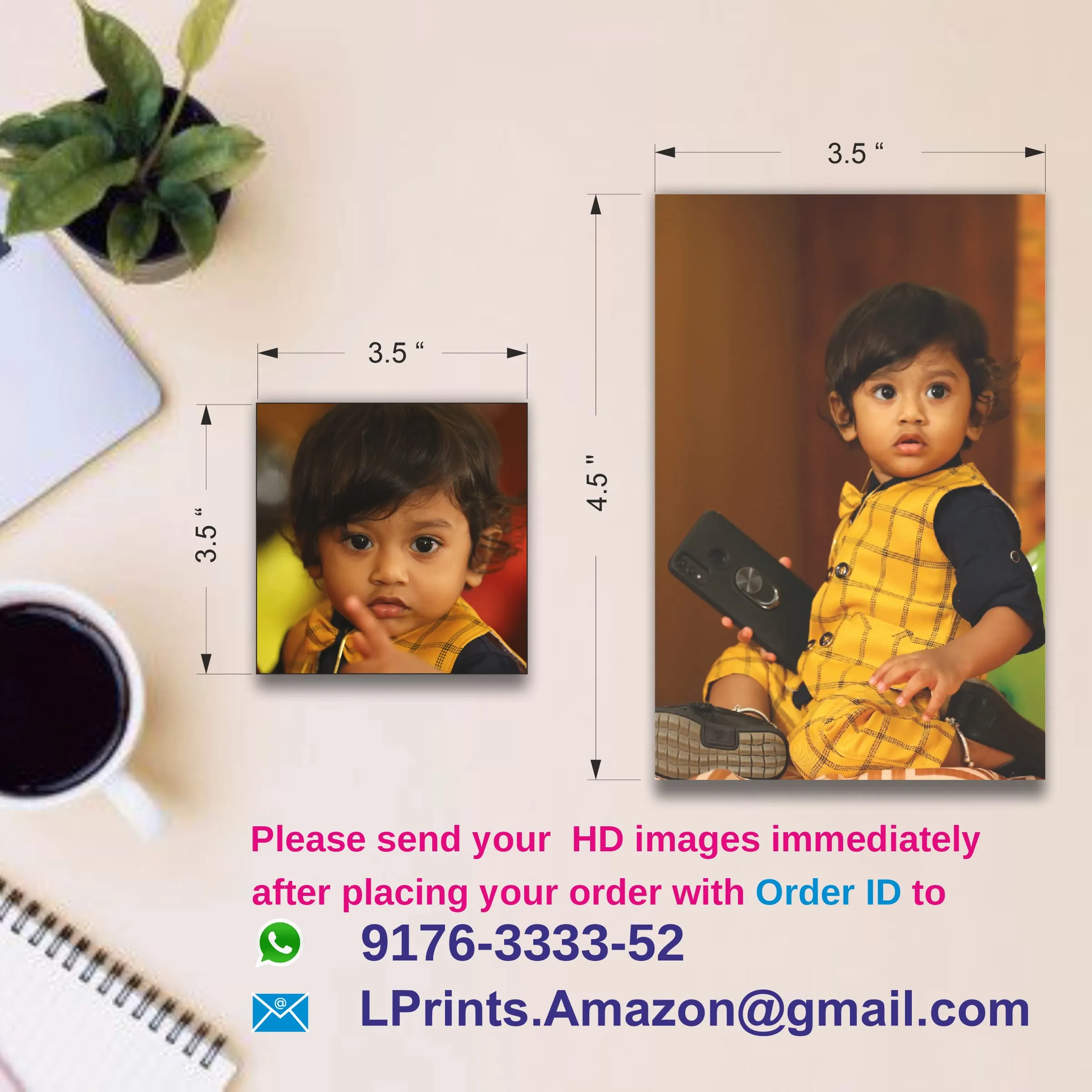 LPrints Personalized Polaroid Photo Fridge Magnets with Your Family/Child/Marriage/Event Photos | Best Gift for Your Loved One's | Set of 5