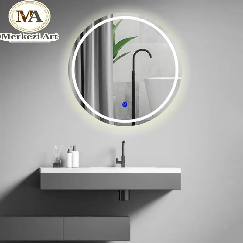 MERKEZI ART MC28 LED Light Mirror for Wall, Bathroom, Bedroom, Living Room, Makeup Room, 3 in 1 Color Light Wall Mirror (24 x 24 Inch)