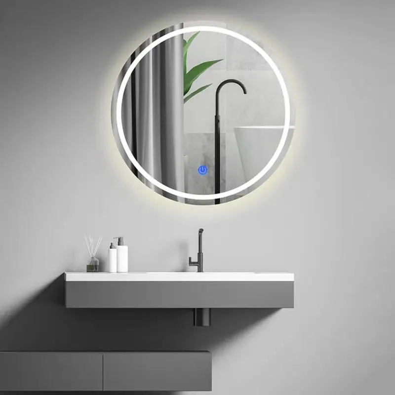 MERKEZI ART MC28 LED Light Mirror for Wall, Bathroom, Bedroom, Living Room, Makeup Room, 3 in 1 Color Light Wall Mirror (24 x 24 Inch)