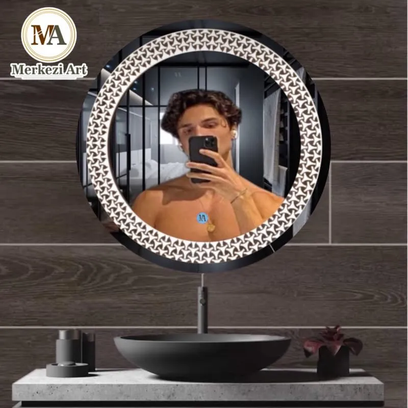 MERKEZI ART Round Shape Inbuild Led Lights Decorative Wall Mirror for Bathroom, Living Room, Bedroom, Vanity Mirrors, Makeup 24 x 24 Inch (MC09)