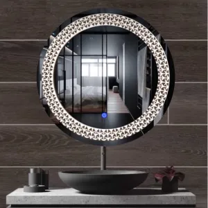 MERKEZI ART Round Shape Inbuild Led Lights Decorative Wall Mirror for Bathroom, Living Room, Bedroom, Vanity Mirrors, Makeup 24 x 24 Inch (MC09)