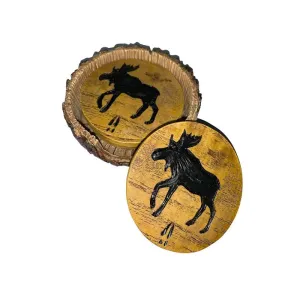 Moose Coasters in Stump Holder