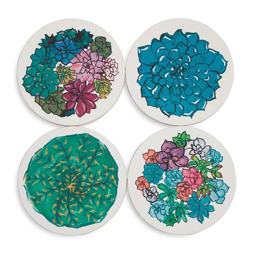 Multi-colored Succulent Plant Absorbent Ceramic Coasters