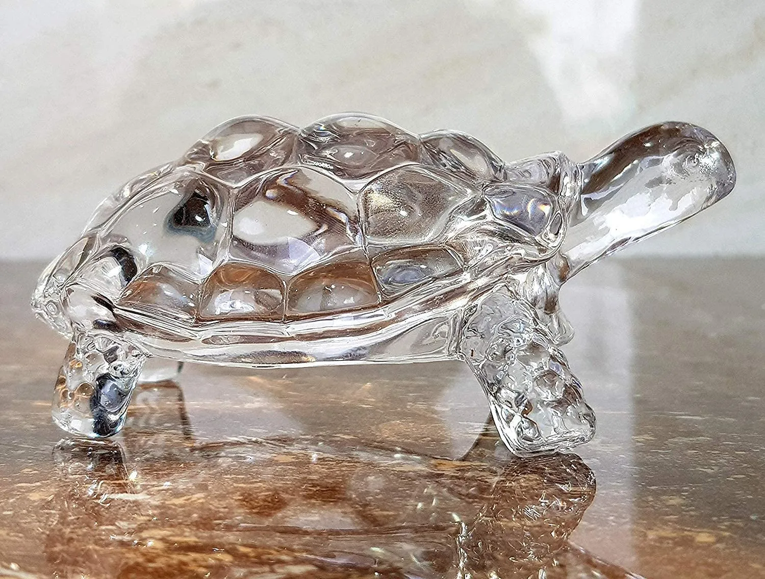 Newebit- Decorative Crystal Glass Tortoise Figurine for Pooja Room, Luck Wealth Sign Statue, Vastu, Showpiece (Transparent) 1 pcs 9cm, Pack of 1 pcs (9CM)