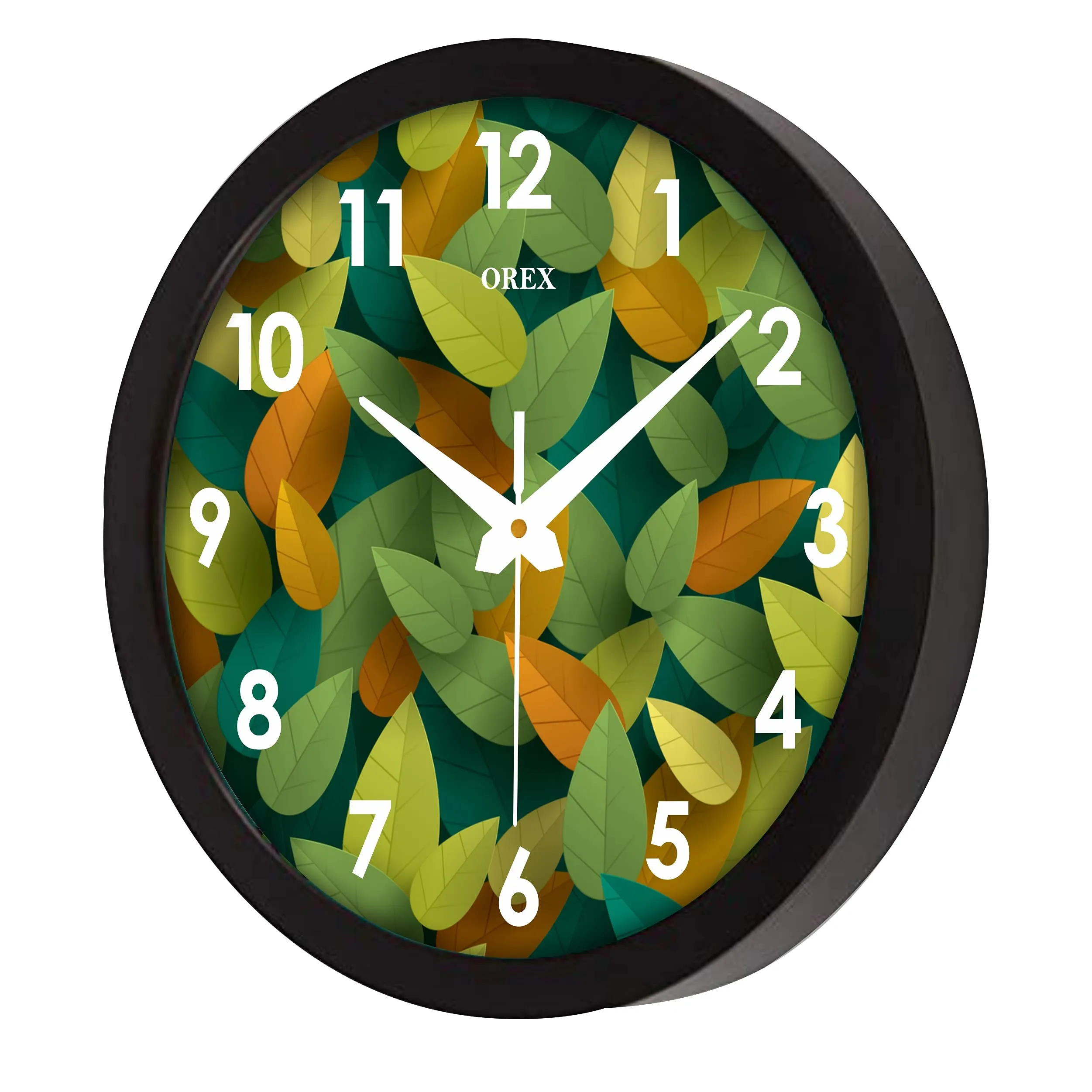 OREX Stylish Leaves Design Analog Wall Clock For Home, Living Room, Bedroom, Kitchen, Office, Kids Room (Black Ring With Glass) - 41