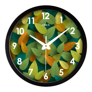 OREX Stylish Leaves Design Analog Wall Clock For Home, Living Room, Bedroom, Kitchen, Office, Kids Room (Black Ring With Glass) - 41