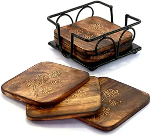 POOR SHOP Wooden Coasters - Tea Coaster - Dining Table Decor Accessories - Coster Set for Dining Table for Hot Pots -Set 6