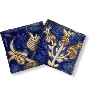 Pottery Coaster - Plant in Blue