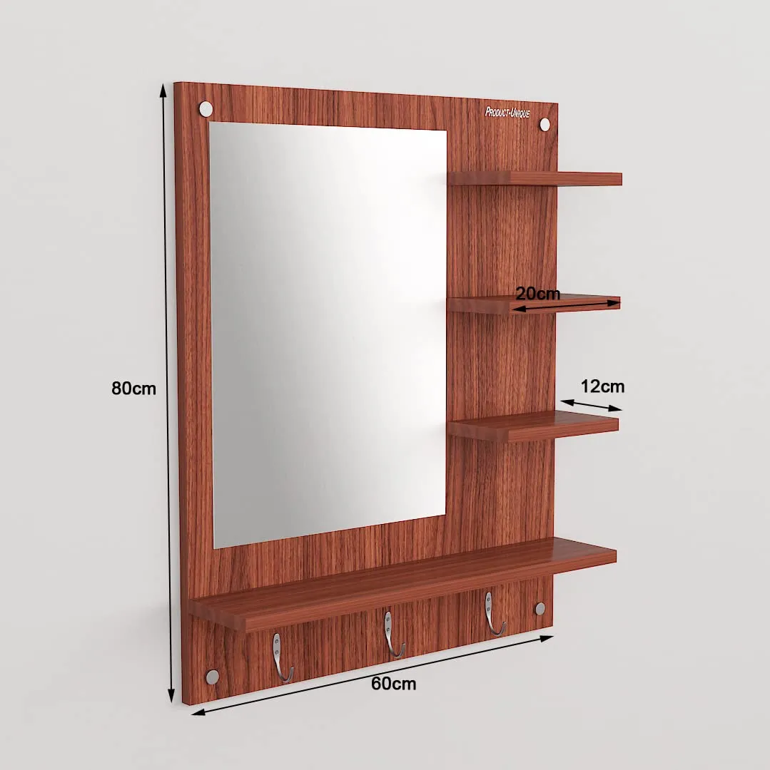 Product-Unique Engineered Wood Dressing Mirror, Wall Mount Vanity Mirror with Shelves Wall Hanging Dressing Mirror Walnut (Brown)